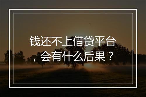钱还不上借贷平台，会有什么后果？