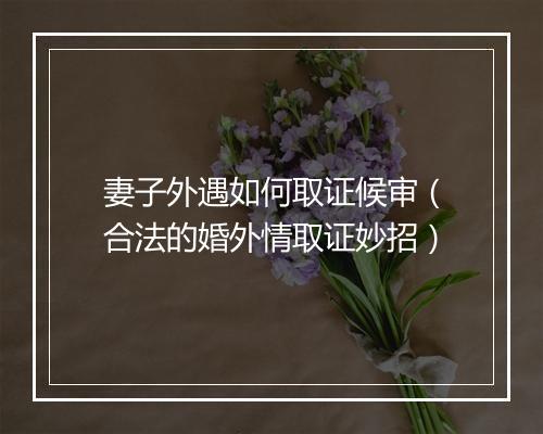 妻子外遇如何取证候审（合法的婚外情取证妙招）