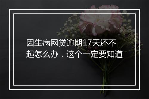 因生病网贷逾期17天还不起怎么办，这个一定要知道