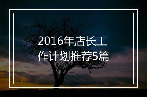 2016年店长工作计划推荐5篇