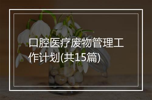 口腔医疗废物管理工作计划(共15篇)