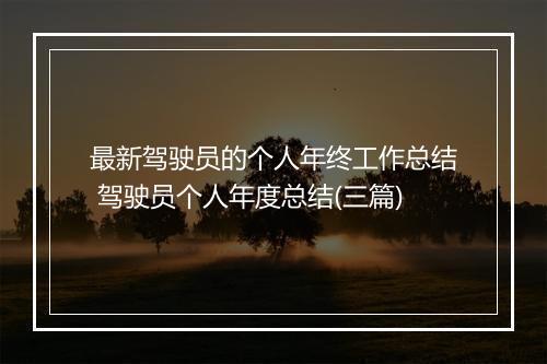 最新驾驶员的个人年终工作总结 驾驶员个人年度总结(三篇)