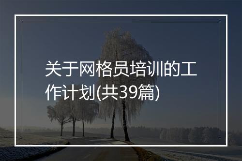 关于网格员培训的工作计划(共39篇)