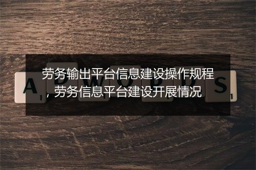 劳务输出平台信息建设操作规程，劳务信息平台建设开展情况
