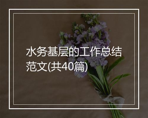 水务基层的工作总结范文(共40篇)