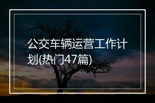 公交车辆运营工作计划(热门47篇)