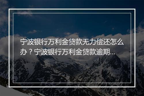 宁波银行万利金贷款无力偿还怎么办？宁波银行万利金贷款逾期处理攻略