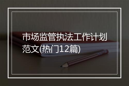 市场监管执法工作计划范文(热门12篇)