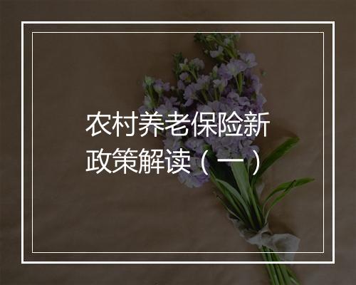 农村养老保险新政策解读（一）