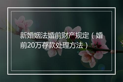 新婚姻法婚前财产规定（婚前20万存款处理方法）