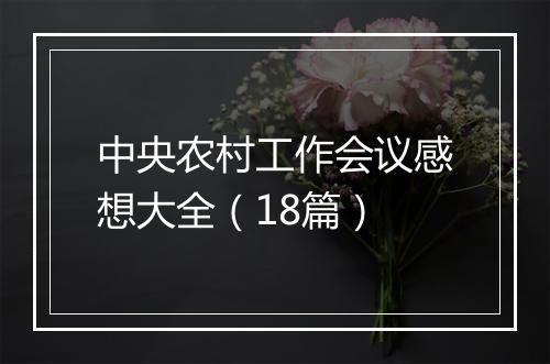 中央农村工作会议感想大全（18篇）