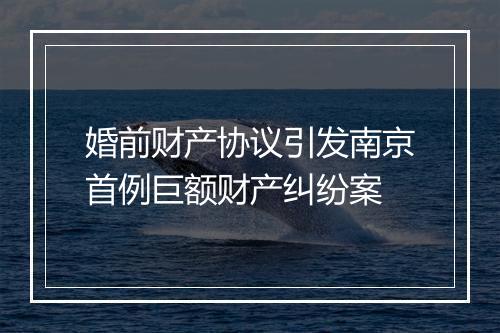婚前财产协议引发南京首例巨额财产纠纷案