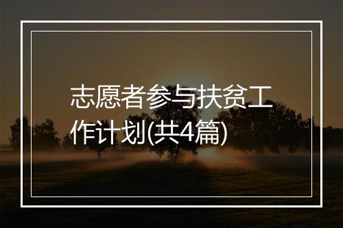 志愿者参与扶贫工作计划(共4篇)