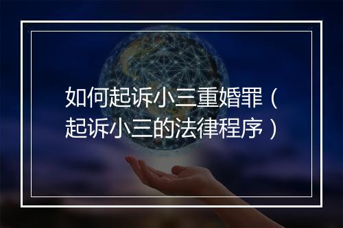 如何起诉小三重婚罪（起诉小三的法律程序）