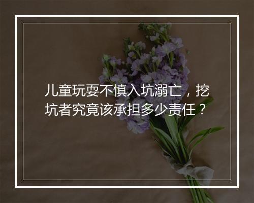 儿童玩耍不慎入坑溺亡，挖坑者究竟该承担多少责任？