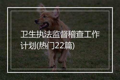 卫生执法监督稽查工作计划(热门22篇)
