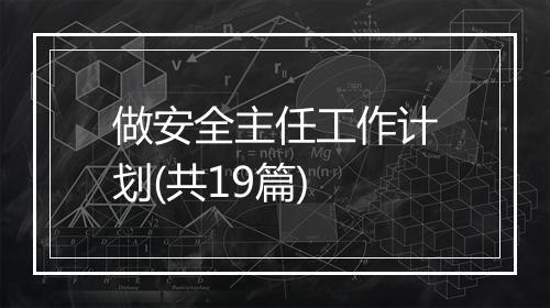 做安全主任工作计划(共19篇)