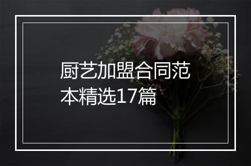 厨艺加盟合同范本精选17篇
