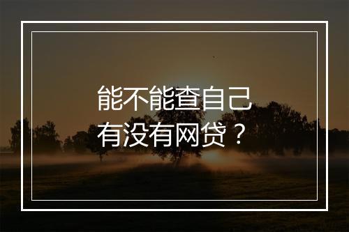 能不能查自己有没有网贷？