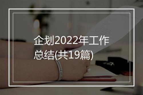 企划2022年工作总结(共19篇)