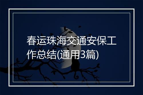 春运珠海交通安保工作总结(通用3篇)