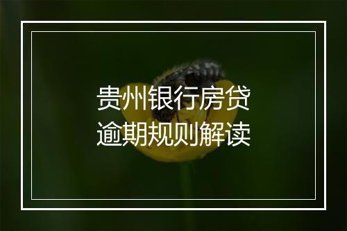 贵州银行房贷逾期规则解读