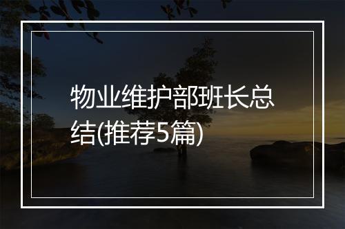 物业维护部班长总结(推荐5篇)