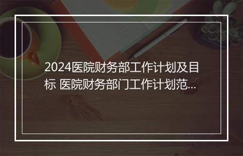 2024医院财务部工作计划及目标 医院财务部门工作计划范文篇精选合集10篇