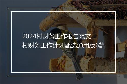 2024村财务工作报告范文 村财务工作计划甄选通用版6篇
