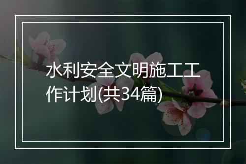 水利安全文明施工工作计划(共34篇)