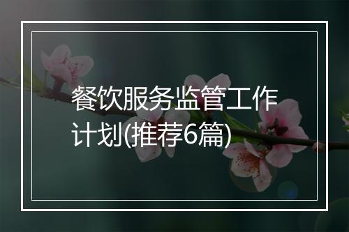 餐饮服务监管工作计划(推荐6篇)