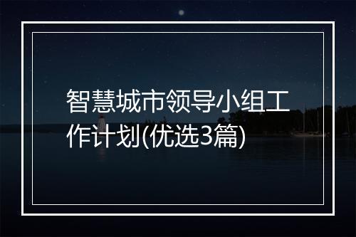 智慧城市领导小组工作计划(优选3篇)