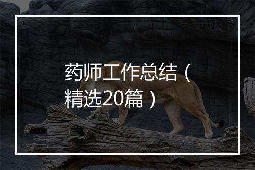 药师工作总结（精选20篇）