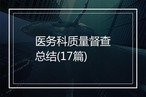 医务科质量督查总结(17篇)