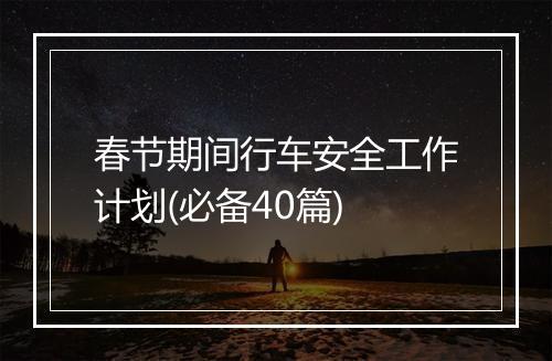 春节期间行车安全工作计划(必备40篇)