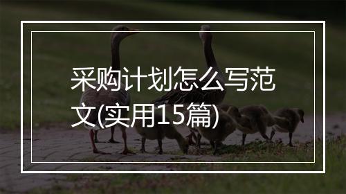 采购计划怎么写范文(实用15篇)