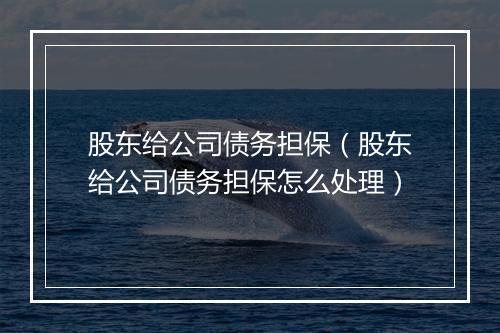 股东给公司债务担保（股东给公司债务担保怎么处理）
