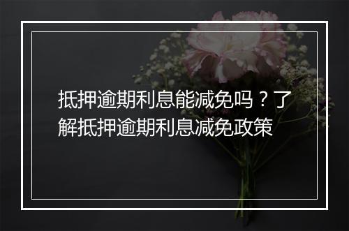 抵押逾期利息能减免吗？了解抵押逾期利息减免政策