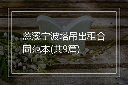 慈溪宁波塔吊出租合同范本(共9篇)
