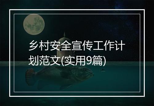 乡村安全宣传工作计划范文(实用9篇)