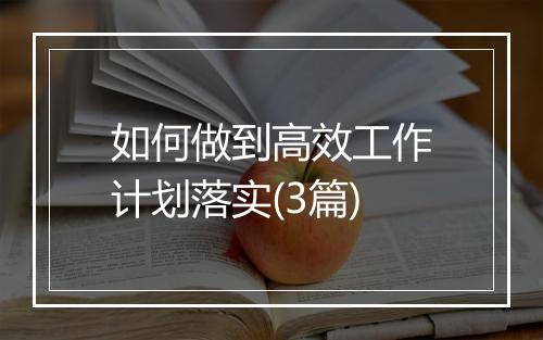 如何做到高效工作计划落实(3篇)