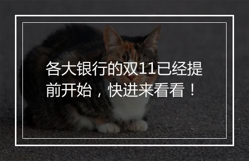 各大银行的双11已经提前开始，快进来看看！
