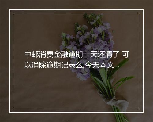中邮消费金融逾期一天还清了 可以消除逾期记录么,今天本文专业介绍！