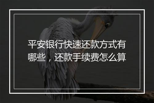 平安银行快速还款方式有哪些，还款手续费怎么算