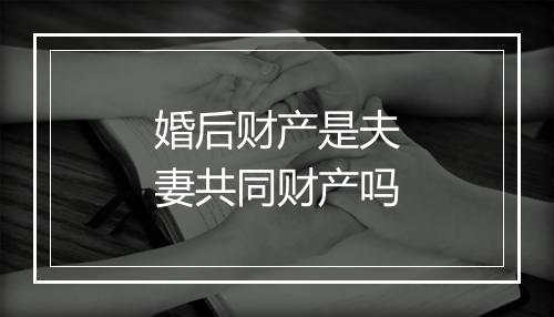 婚后财产是夫妻共同财产吗