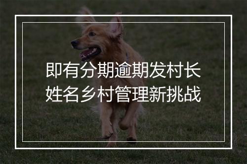 即有分期逾期发村长姓名乡村管理新挑战