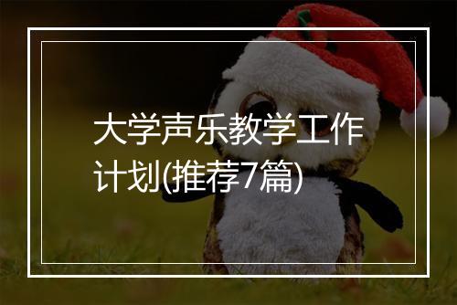 大学声乐教学工作计划(推荐7篇)