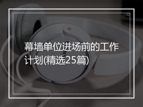幕墙单位进场前的工作计划(精选25篇)