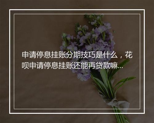 申请停息挂账分期技巧是什么，花呗申请停息挂账还能再贷款嘛怎么办
