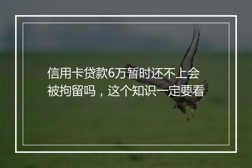 信用卡贷款6万暂时还不上会被拘留吗，这个知识一定要看